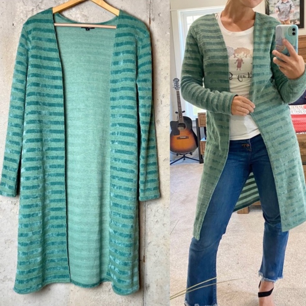 Papermoon teal green striped soft duster cardigan